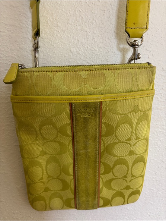 Coach Handbags - Coach Chartreuse Signature Crossbody Bag